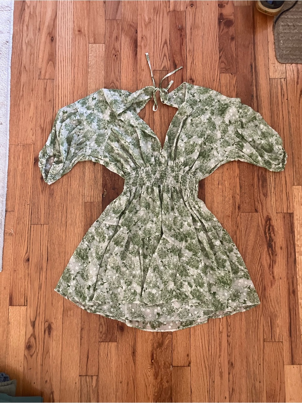 Misa Los Angeles Light Green Floral V-Neck Mini Dress - Picture 6 of 7